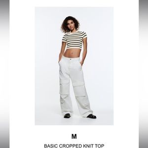 Zara striped basic crop knitted top size M